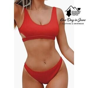 Cupshe Ribbed Crop Bikini Swimsuit Size S